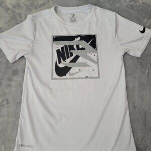 Nike 3BRAND T Shirt Boys L White Black Swoosh Logo Short Sleeve Graphic 12-13